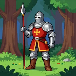 medieval knight in the forest, in the style of 9 0's computer game