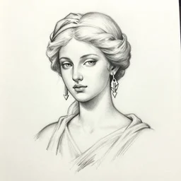 tattoo sketch of beautiful greek goddess aphrodite with arrowhead earrings and beautiful feather jewelry, beautiful piercing eyes, beautiful blonde hair, hyper realistic face, in the style of greg rutkowski, fantasy, amazing detail, epic, elegant, smooth, sharp focus, from the front