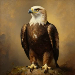 anthropomorphic eagle proudly posing for a portrait, painted by rembrandt intricate ultra detailed painting atmospheric lighting golden hour