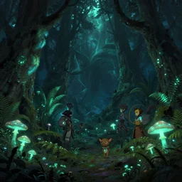 dark primitive forest covered with fluorescent mushrooms and ferns, epic digital fantasy style beeple, by thomas kinkade hearstone league of legends dofus overwatch concept art, style of makoto shinkai, xision, james jean and peter mohrbacher, studio ghibli, artgerm, karol bak, dan mumford global illumination rtx bioluminescent wooly feather