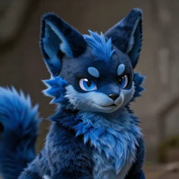 a blue - and - black catbat fursona ( from the furry fandom ), photo portrait