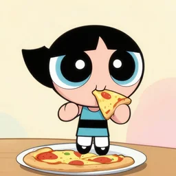 buttercup from powerpuff girls eating pizza, art by craig mccracken, digital painting, artstation