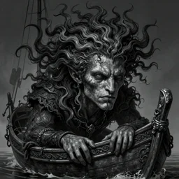 Mind Flayers wind-like hair posing on a boat, dark, highly detailed face, close-up, fantasy art, male art, in the style of greg rutkowski, illustration, epic, fantasy, intricate, hyper detailed, artstation, concept art, smooth, sharp focus, ray tracing