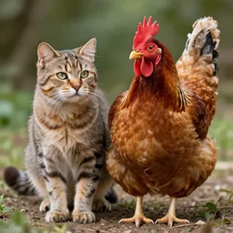 hybrid of a cat and a chicken, wild species photography, natural lighting, award-winning, highly-detailed