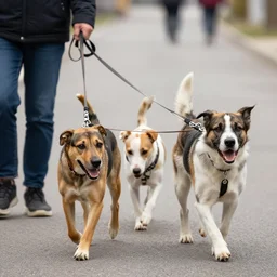 a world where dogs are in control and pull humans by a leash