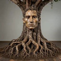 Man made out tree roots, potrait, greg rutkowski