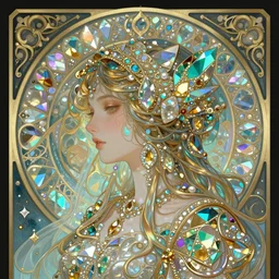 ecopunk rococo, iridescent diaphanous refractive and reflective crystal crystalline pearly, tourmaline and citrine colors, fantasy, intricate, elegant, highly detailed, digital painting, artstation, concept art, matte, sharp focus, illustration, hearthstone, art by artgerm and greg rutkowski and alphonse mucha