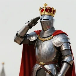 detailed realistic digital art of a knight saluting his king
