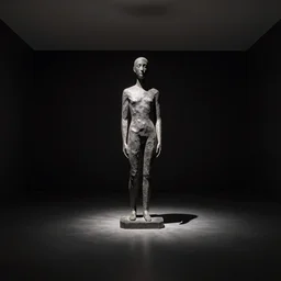 a single ready - made sculpture by marcel duchamp in an empty black room, volumetric light, 1 9 1 4