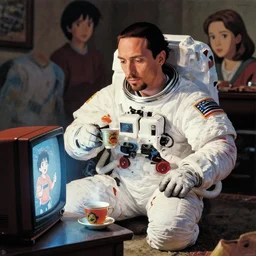 vintage 8 - mile movie poster with eminem as an astronaut having tea while a rick roll is on the telly by makoto shinkai takashi takeuchi yoshiyuki sadamoto greg rutkowski chiho aoshima, sharp focus, trending on artstation, cinematic lighting, hyper realism, octane render, 8 k, hyper detailed.