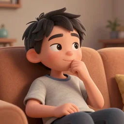 lofi man on the couch sucking his thumb, Pixar style by Tristan Eaton Stanley Artgerm and Tom Bagshaw, high detail