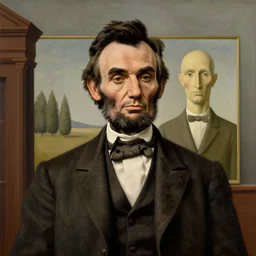 a painting of abraham lincoln by rene magritte, in the style of magritte