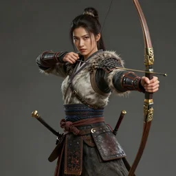 a rugged female samurai archer, 8 k, fantasy, hyperrealistic, trending in artstation, art by laura sava