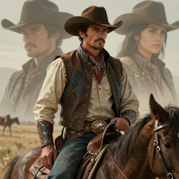 concept art cowboy in style alberto mielgo, western, background by isame imakake, ultra detailed, intricate, 4 k resolution, cinematic lighting