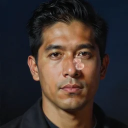 portrait of a hispanic male, extreme fine detail background, night, highly detailed, high quality, digital painting, hyperrealistic, by gaston bussiere, j. c. leyendecker, craig mullins