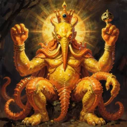 portrait of yellow and orange king cthulhu by greg rutkowski and egon schiele