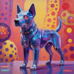 a beautiful painting cyberpunk dog, by kusama yayoi and murakami takashi painting, lumion render