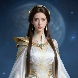 portrait of the powerful empress of the solar system in the style of charlie bowater and in the style of gil elvgren. glowing, ornate and intricate linework, sharp focus, depth of field, stunning, dynamic lighting, ultrafine and hyperdetailed.