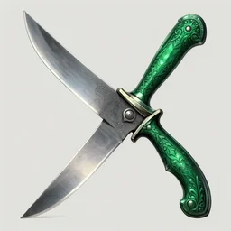 ornate emerald butchery knife, fantasy illustration, medieval era, blank background, studio lighting, hand - drawn digital art, 4 k, trending on artstation