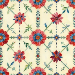 seamless traditional, whimsical polish kashubian floral folk decoration pattern, illustration, oil painting