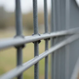 close - up photograph of a metal fence, shallow depth of field, dof, macro