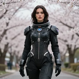 Steve Buschemi as a Celestial futuristic Goddess wearing luxurious black spacesuit by Frederick Edwin Church, rule of thirds, seductive look, beautiful, in Dotonbori Osaka during Sakura season
