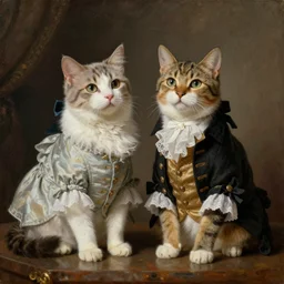 two cats dressed in 1 8 th century aristocratic attire, detailed oil painting