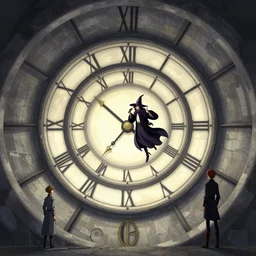 wizard in the concentric clock prison,art by Teddy Harvia and Hidetaka Tenjin and Matt Fox,trending on artstation, foreign lighting rear view,Fantastic Planet ,tilt-shift ,closeup,still life ,watercolor painting,