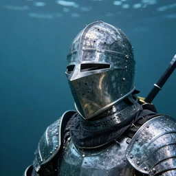 Underwater photo of a stunning medieval knight by Trent Parke, close up, clean, detailed, Magnum photos