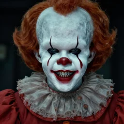 Pennywise from IT with braces on his teeth