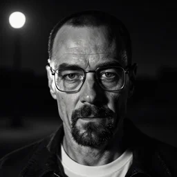 breaking bad hank staring at camera, close - up 4 k horror black and white photography midnight