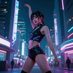 buenos aires argentina cyberpunk strong girl, gymnast, sci - fi night neon lights