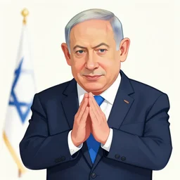 benjamin netanyahu begging for money, caricature, simplified drwaing, digital art, trending on artstation
