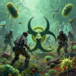“bacteria biohazard battlefield, digital art in the style of mad dog jones”