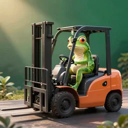 “a frog operating a forklift”