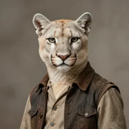 beautiful portrait commission of a male furry anthro albino mountain lion wearing year 1915 miner's clothes. Atmospheric. Character design by charlie bowater, ross tran, artgerm, and makoto shinkai, detailed, inked, western comic book art