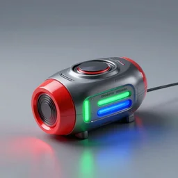a futuristic looking object with red, green, and blue lights, an ambient occlusion render by cedric seaut ( keos masons ), cgsociety, generative art, rendered in cinema 4 d, rendered in maya, vray tracing