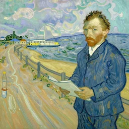a developer in van goghs scream beach background