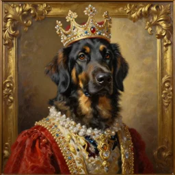 the king's german shepard portrait by greg hildebrant anthro anthromorphic fancy royal baroque regal puppy oil painting high quality award winning