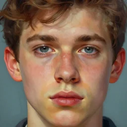 A beautiful close-up of a young man, digital art by Edward Hopper, vibrant color scheme, highly detailed, in the style of romanticism, fine Art, high detail, great lighting, 8k resolution, masterpiece, concept art, illustration, clear eyes, soft lighting, soft details, painting oil on canvas, octane render, HDR, trending on artstation, 4k, 8k, HD
