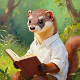 a portrait painting of a weasel in white shirts, read a book ， humanoid, anthropomorphic, personify, trending on artstation by wenjun lin, irakli nadar, bright colors, octopath traveler, wenjun lin, unreal engine 5 highly rendered, global illumination, radiant light, detailed and intricate environment