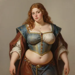 painting of a beautiful and voluptuous woman in medieval clothes, matte painting, artstation trending