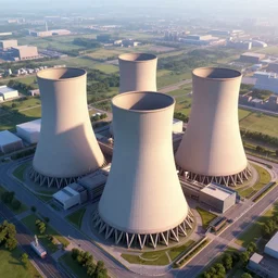 aerial view of a stylized combined cycle powerplant, masterpiece, blizzard pixar maya engine global illumination lighting artstation in the style of frank lloyd wright