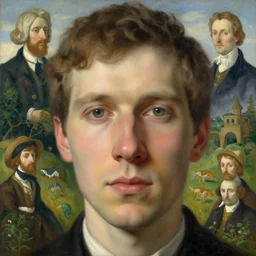 a portrait of a male character, nostrils nostrils nostrils, in a scenic environment by Ross Tran and by Jesper Ejsing and by Mikalojus Konstantinas Ciurlionis