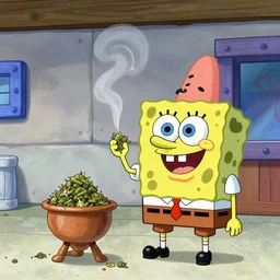 spongebob and patrick star smoking weed in patrick star's house, digital art, artstation, amazing detail