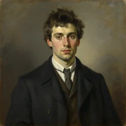 frontal portrait of a handsome young french neanderthal man in 1 9 5 0 s french clothing by pietro annigoni, oil on canvas, 1 9 5 4, national portrait gallery