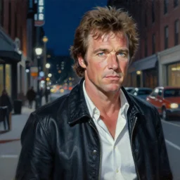 charles bronson death wish, city street, midnight, highly detailed painting, realistic, 4 k, tom lovell painting
