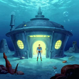 a secret underwater superhero base | homebase secret headquarters of a water based super hero | 1 9 7 0's style animation | in the style of archer | by alex toth | superfriends style art | cartoon realism