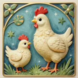 hen and little chicken art nouveau style high quality