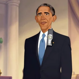 Barack Obama as a cartoon character in a Disney animated film; masterpiece; f/1.4; 90mm